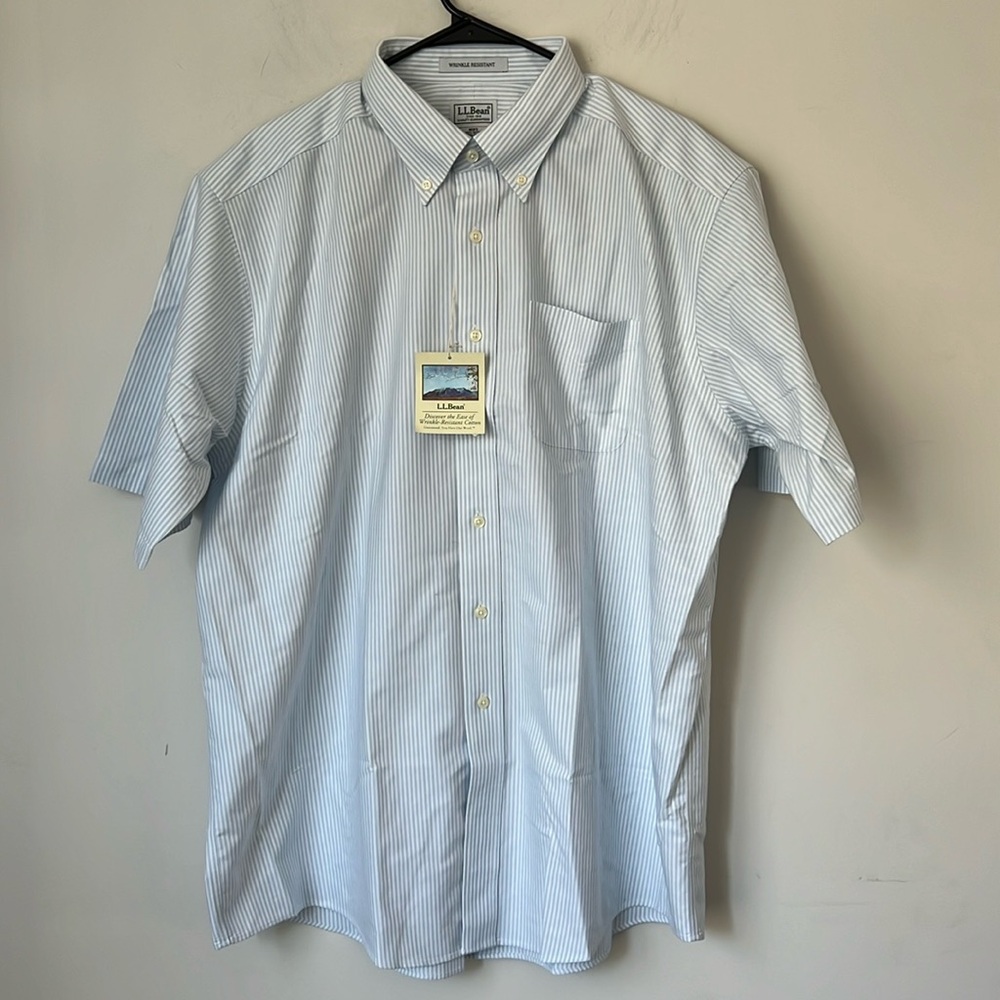 LL Bean Mens NWT Wrinkle Reistant Casual S Sleeve Button Down Shirt Sz 17.5®️